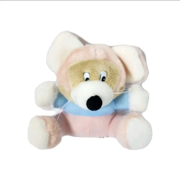 Vintage Mouse‎ Plush Toy Animal Stuffed Soft Pink Blue Outfit Easter Spring Gift