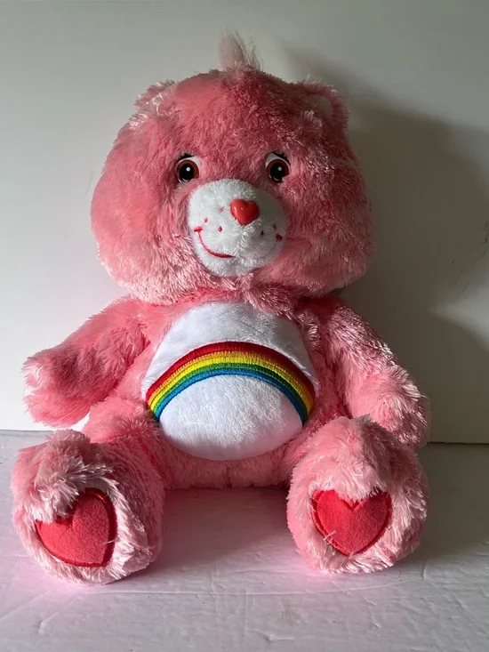 Vintage 2005 Care Bear Fluffy Fur Cheer Bear 12 Inch Stuffed Plush Bear Rainbow