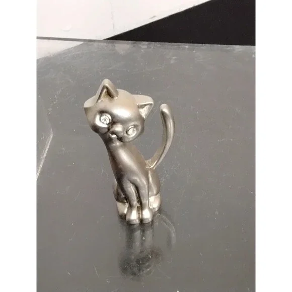 Pewter Long Tail  Ring Holder Cat