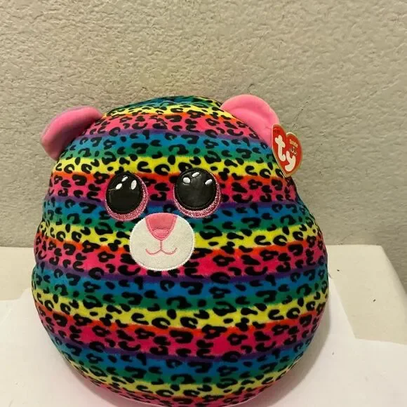 Ty Multicolor Dotty Leopard Print Plush with Pink Ears 14”