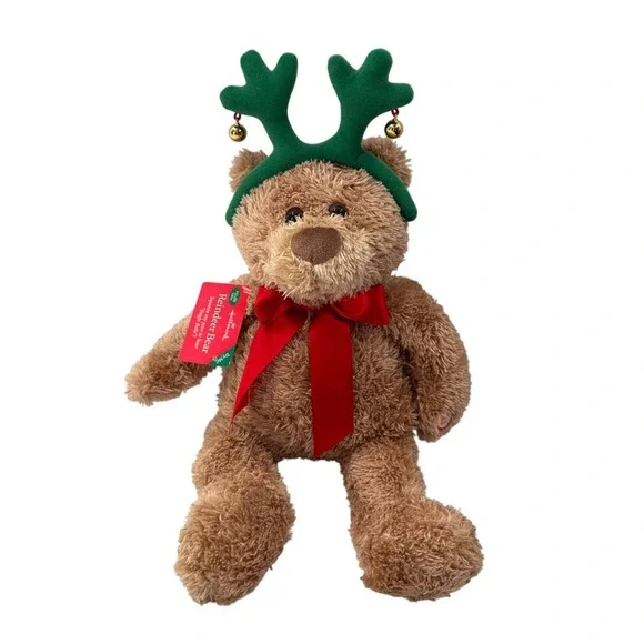 Hallmark Reindeer Bear Plush Jingle Bells‎ Sound & Red Bow Christmas Decor 14