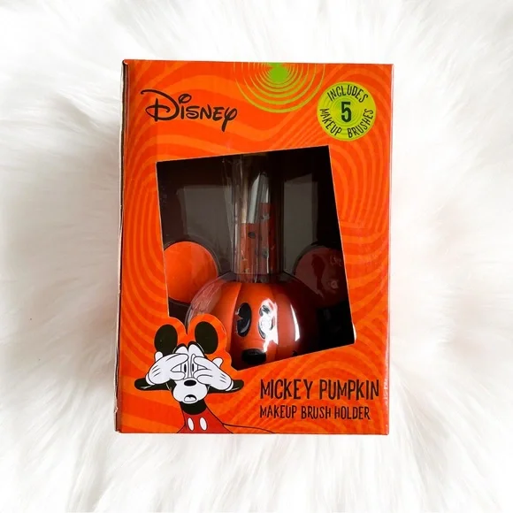 NIB Disney Mickey Mouse Jack-O'Lantern Makeup Brush Set & Holder