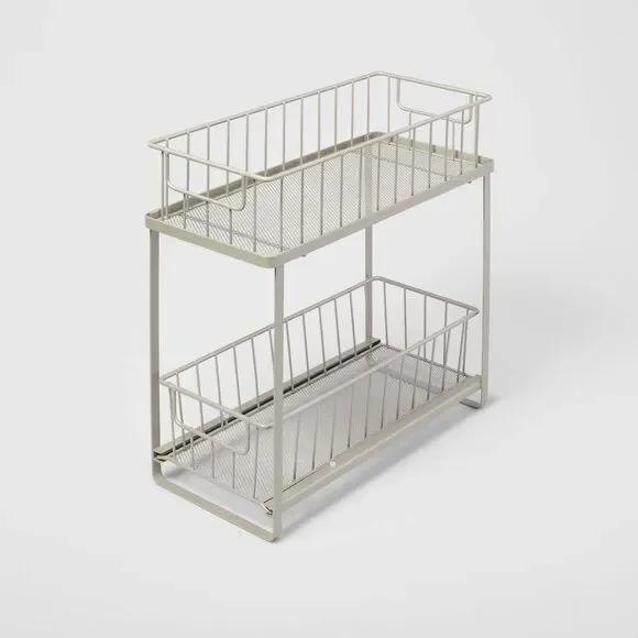 Two Tiered Slide Out Organizer Brushed Nickel Brightroom Kitchen Cabinet