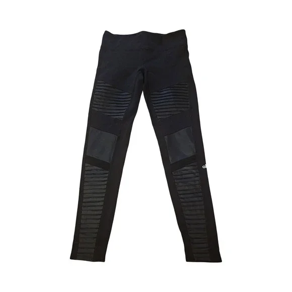 Alo Yoga High-Waist Moto Leggings Black Quilted Panels Size Large