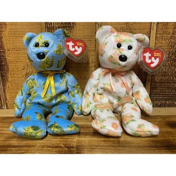 Rare Retired‎ Ty Beanie Beanies Set of 2 Exclusive Bear W/ Tag Protectors