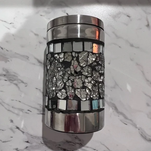 Silver Speckled Glass Makeup Brush Holder