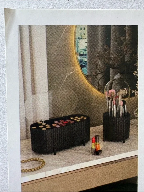 Black Makeup Organizer Set — Compact Brush & Cosmetic Holders