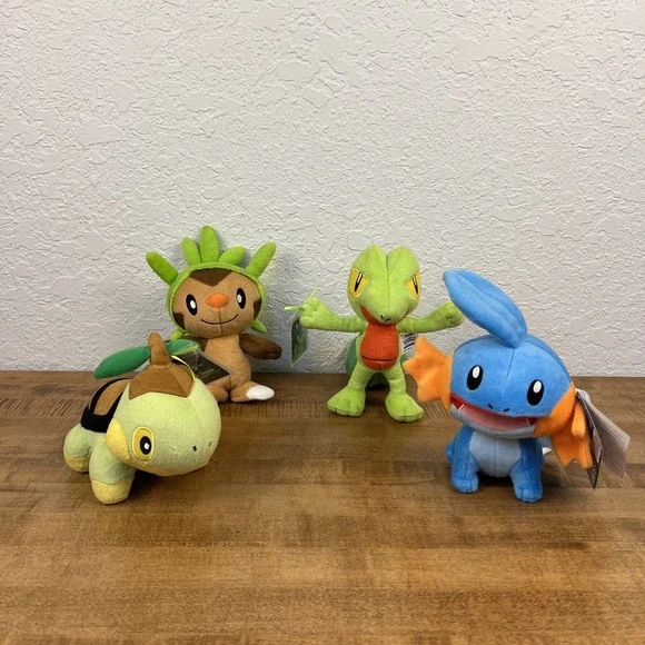 Lot Of‎ Tomy Pokemon Plush Mudkip, Treecko, Turtwig & Chespin