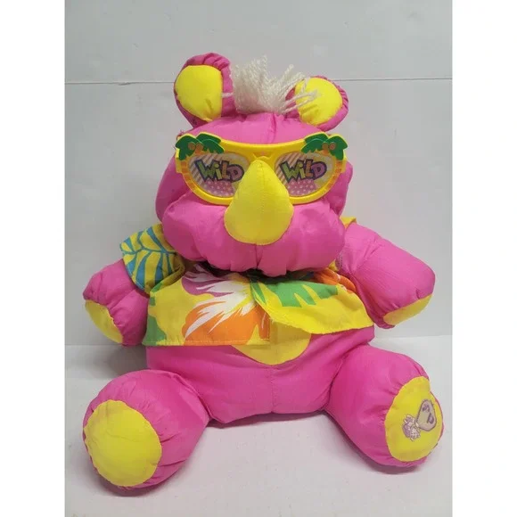 Vintage 1987 Fisher-Price Puffalump Wild Things Rhino‎ Pink Nylon Plush 8056 15