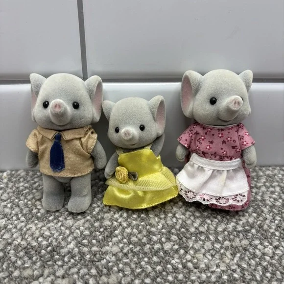 Calico Critters Ellwoods Elephant‎ Family of 3 Retired Sylvanian Families Epoch