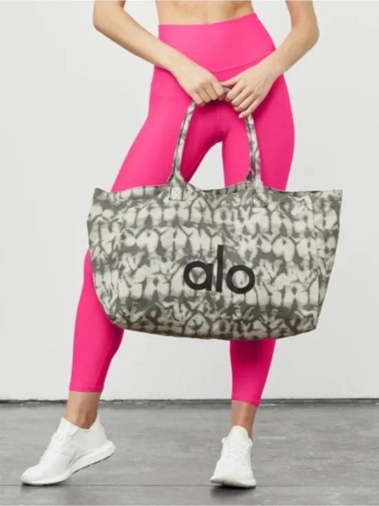 alo Gray Tie Dye Yoga Pilates Shopper Beach Camvas Tote Bag