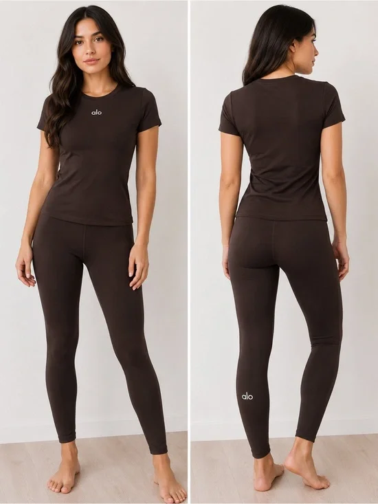 Women's Chocolate Brown Short Sleeve Top and Legging Set