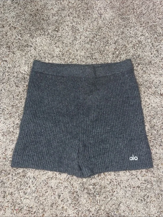 ALO Yoga Ribbed Cashmere Bike Shorts - Charcoal Gray