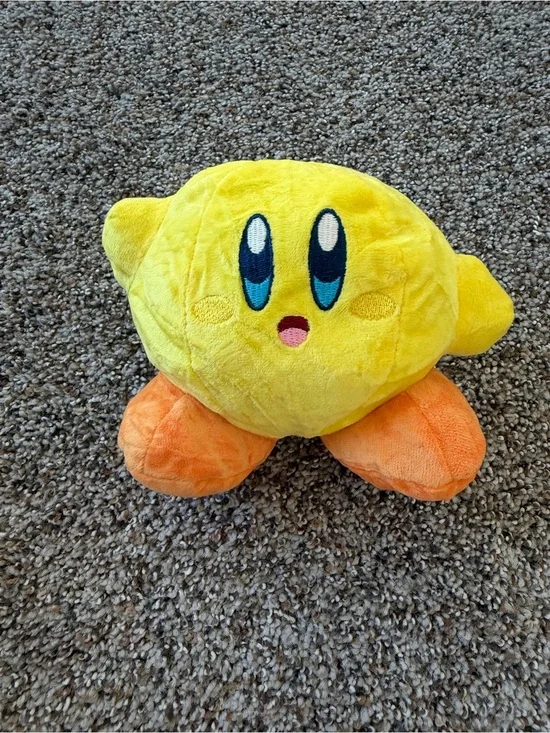 Yellow Kirby Style Plush Blue Eyes Orange Feet Kawaii Soft Toy New