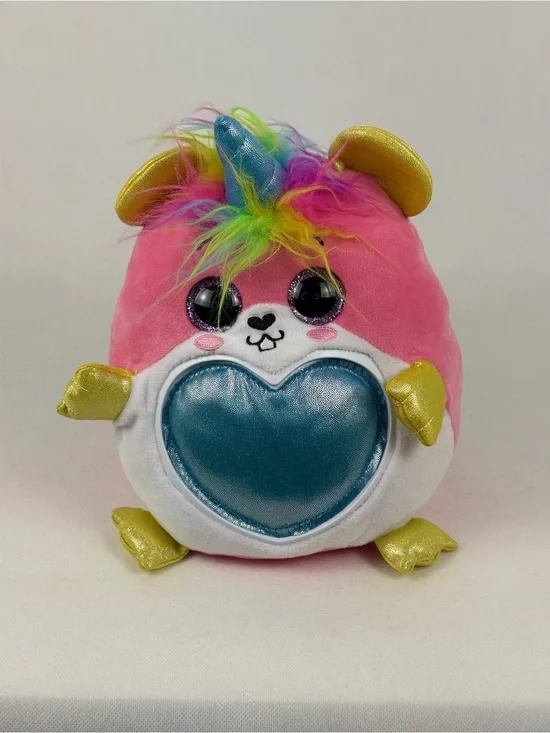 ZURU Rainbocorns Pink Unicorn Plush 8” Rainbow Hair Blue Heart Stuffed Toy
