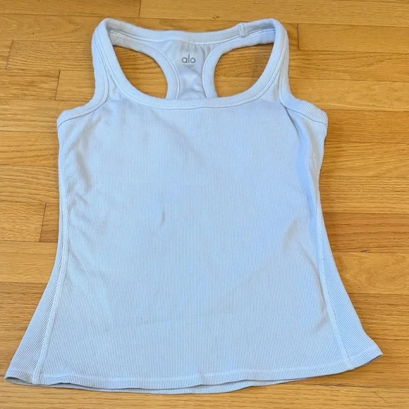 ALO Yoga Pale Grey Ribbed Racerback Tank
