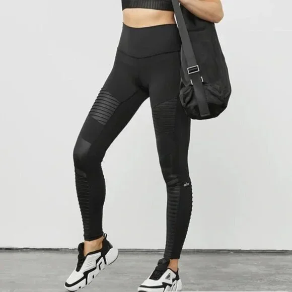 Alo Yoga Black High-Waist Mesh Black Moto Leggings 37611