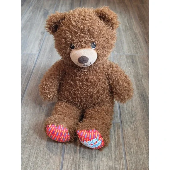 Build-A-Bear Happy Birthday Treat Bear Brown Shaggy Plush Stuffed Animal 16 inch