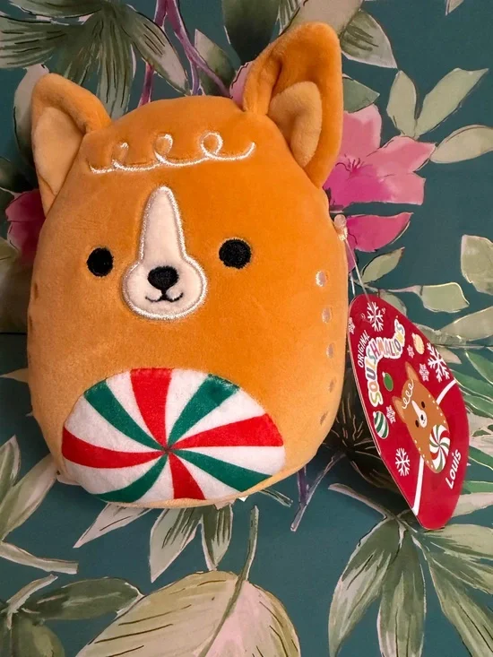 Squishmallows Louis Gingerbread Terrier 4” Peppermint Plush NWT Holiday