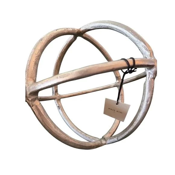 West Elm Decorative Metal Sphere OS Champagne Silver armillary Orbital Sculpture
