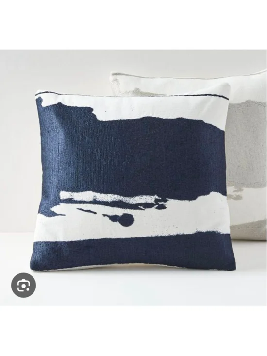 West Elm Navy & White Abstract ink Pillow Cover 20x20