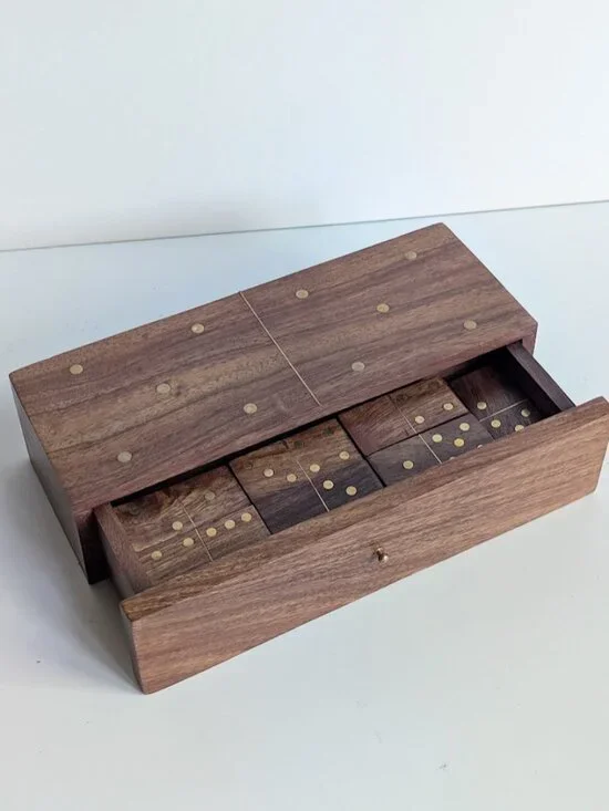 West Elm Handcrafted Brass Inlay Domino Game & Storage Box