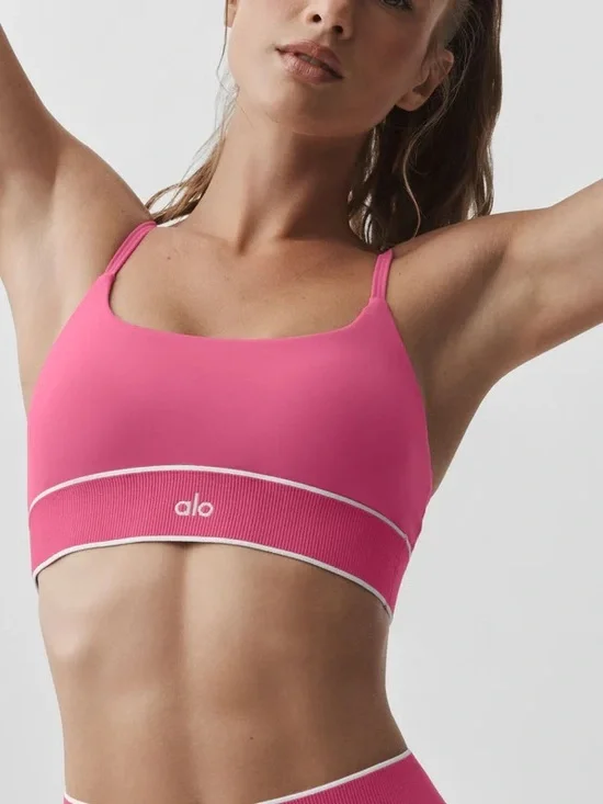Pink ALO softsculpt Amp it up Pink Rib-Trim Sports Bra