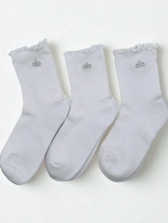 3 Pairs Alo White lettuce cut edges M/L size 7-11