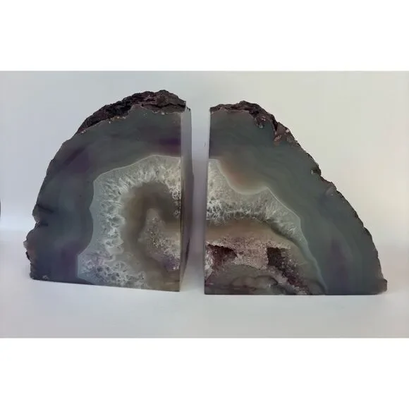 Vintage West Elm Natural Agate Druzy Bookends