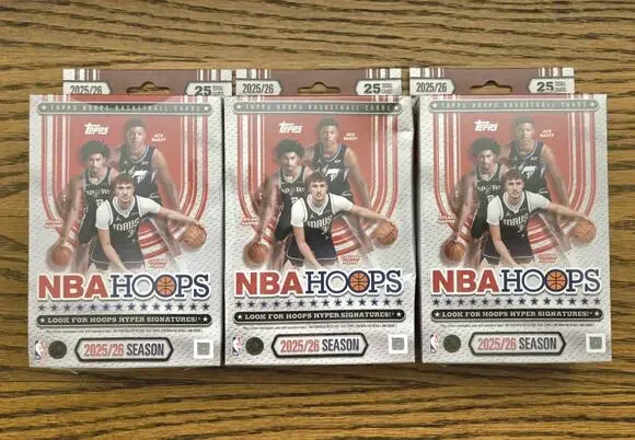 3x 2025-26 TOPPS NBA HOOPS HANGER PACK/BOX (25 Cards) Basketball Brand New