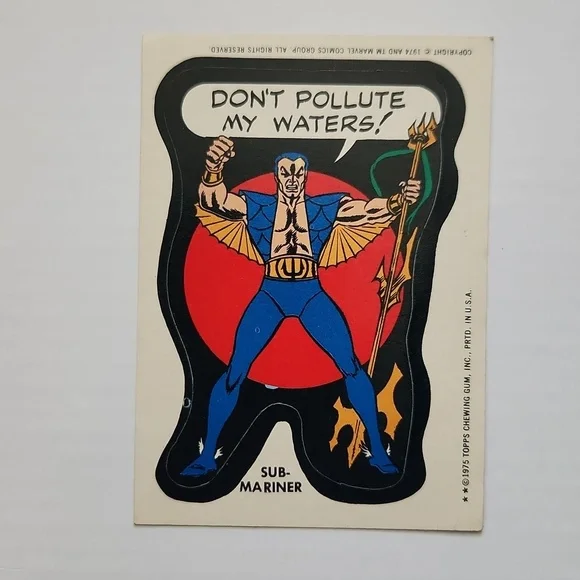 🔱 Vintage 1975 Topps MARVEL Super Heroes Sticker - SUB-MARINER Namor trading 🌊