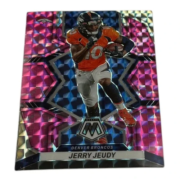2022 Panini Mosaic Jerry Jeudy Denver Broncos Pink Camo Mosaic Prizm Card No. 60