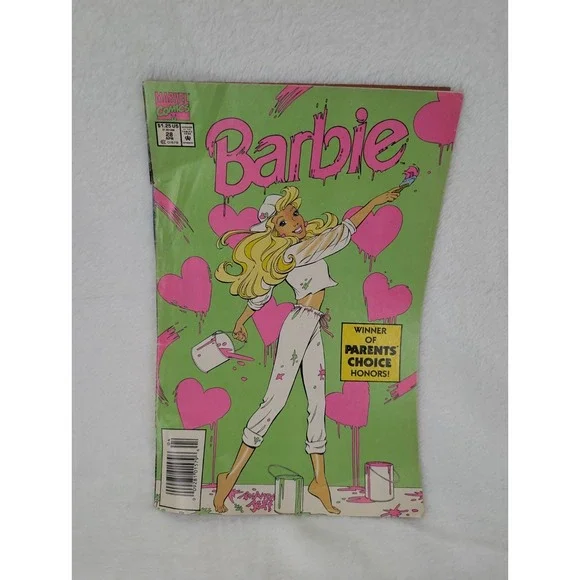 Barbie Marvel Comics 1993 Vintage Painting Hearts 90s Neon Pink