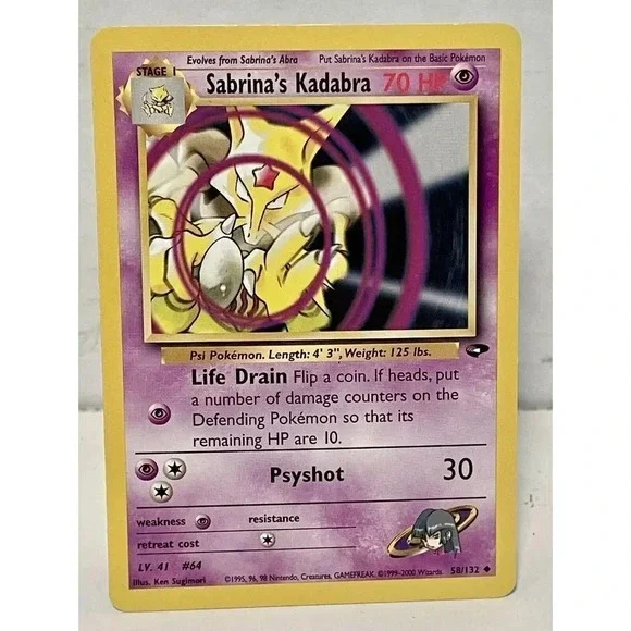 Sabrina's Kadabra 58/132‎ Gym Challenge WOTC 2000 Pokemon Card NM Vintage