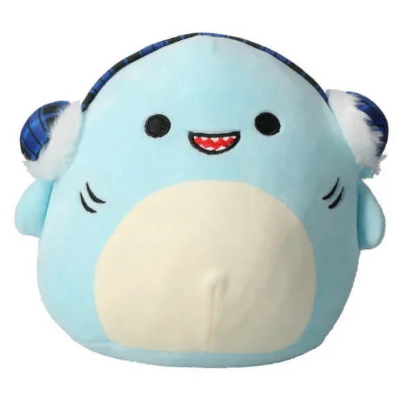 Squishmallows Sharon the Blue Shark Wearing Earmuffs 7.5