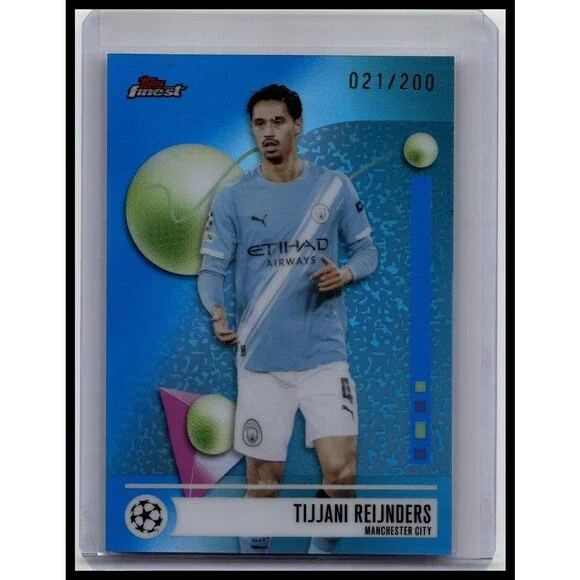 2026 Topps Finest UEFA #120 Tijjani Reijnders Manchester Blue Refractor/200