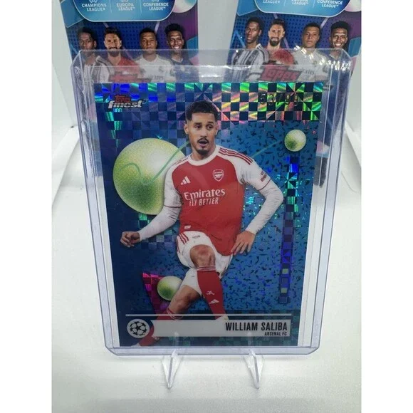 2025-26 Finest UEFA Club#2 William Saliba, Arsenal FC, Blue Checkerboard /99