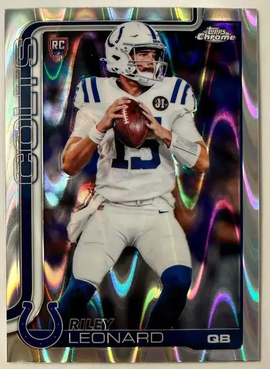 Riley Leonard 2025 Topps Chrome Indianapolis Colts RayWave Refractor Rookie Card