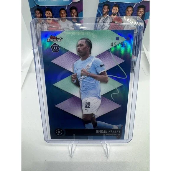2025-26 Finest UEFA Club# 159 Reigan Heskey, Manchester City RC Blue /99