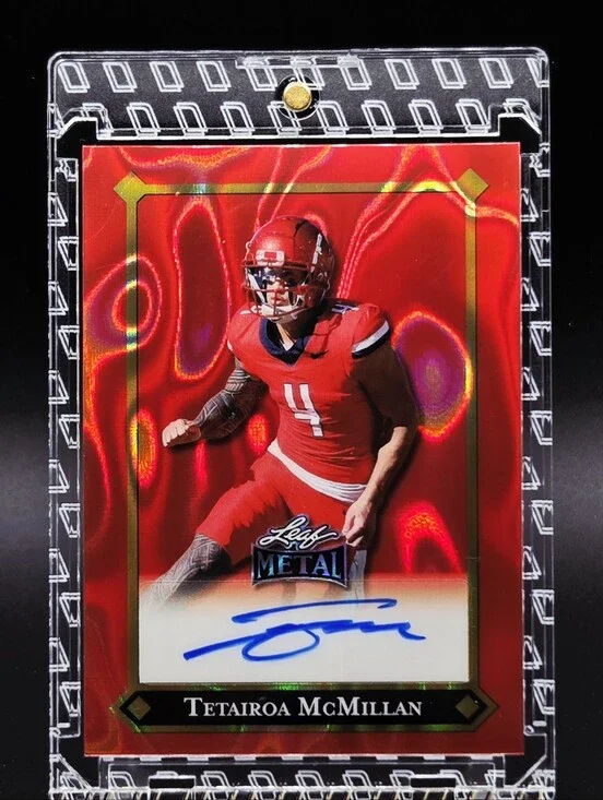 2025 Leaf Metal Tetairoa McMillan — Red Lava Auto 7/10 (Carolina Panthers)