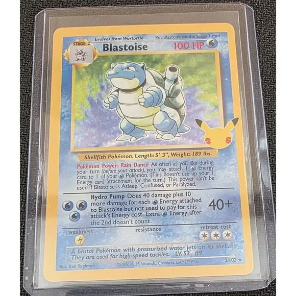 Pokémon TCG Blastoise Holo Card 25th Anniversary Celebration 2/102