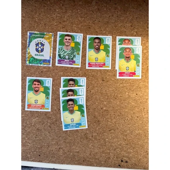 Panini FIFA World Cup 2026 Brazil Sticker Lot Foil Crest Paqueta Estevao 9pc