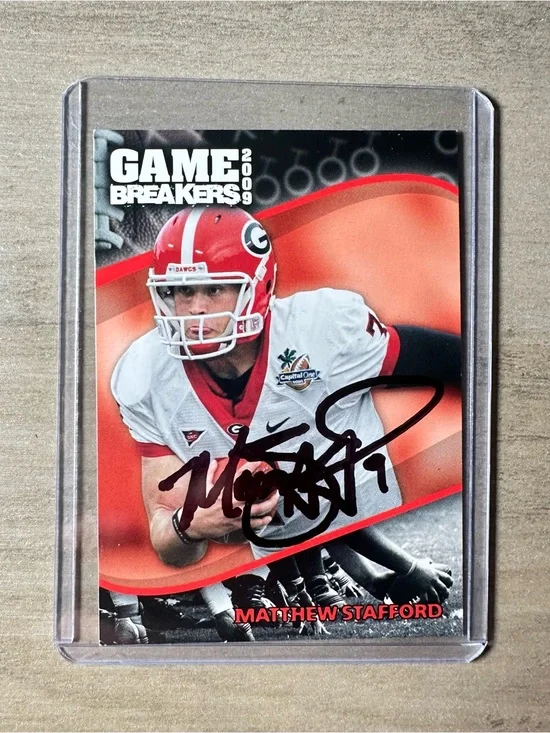 Matthew Stafford Signed Rookie Card. 2009 Game Breakers. Autograph. Georgia.