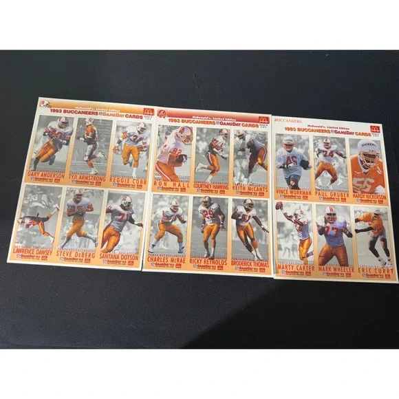 McDonalds 1993 Buccaneers GameDay Cards Set 3‎ Sheets Orange Vintage NFL