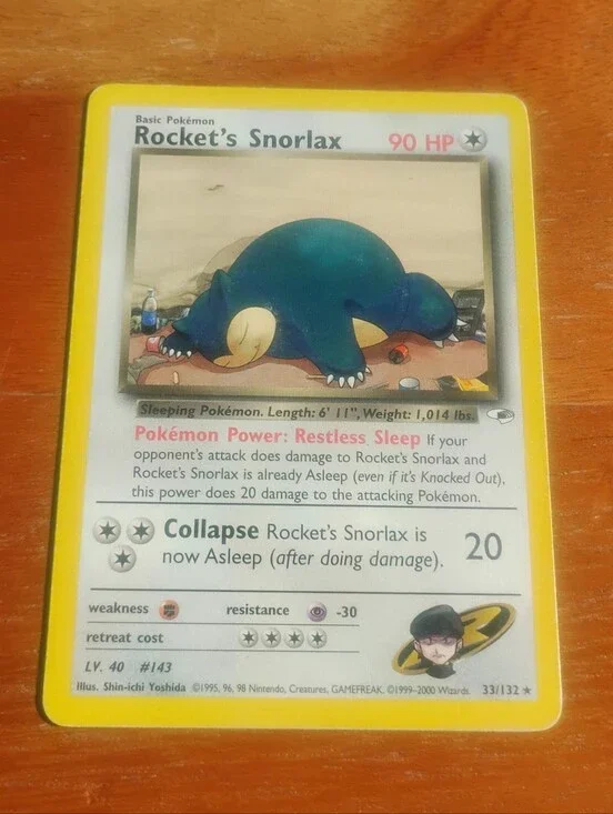 LP WOTC 2000 Rocket's Snorlax 33/132 Gym Heroes Set Pokemon Card