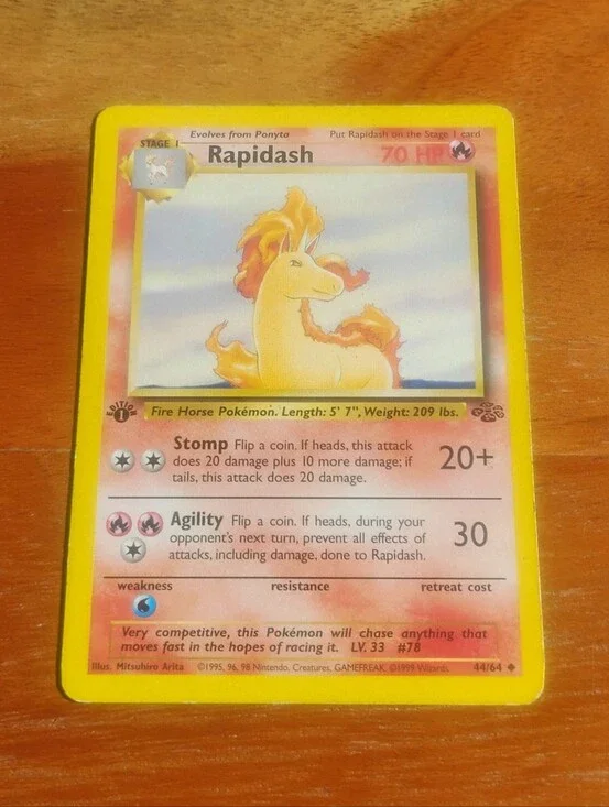 LP WOTC 1999 1st Edition Rapidash 44/64 Jungle Set Pokemon Card