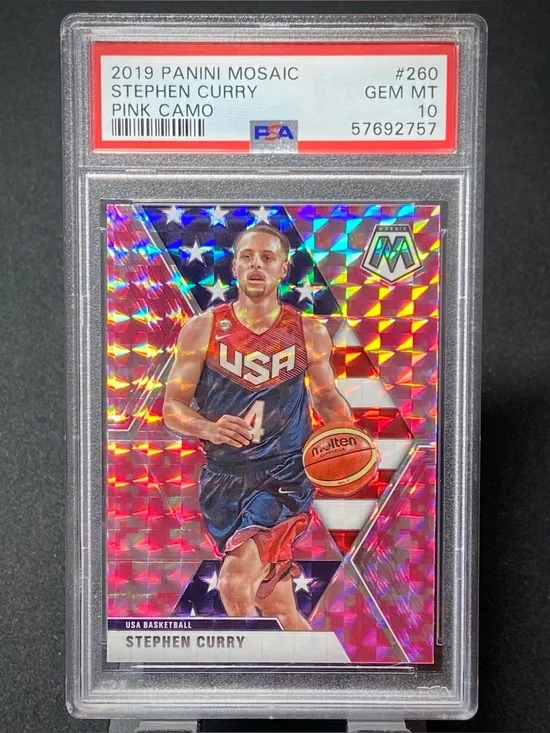 2018 STEPHEN CURRY PSA 10 GEM MT Panini Mosaic Pink Camo USA Warriors & Extra