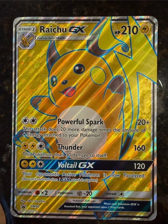 Pokemon Raichu GX Holographic Trading Card - Yellow