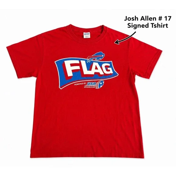 Buffalo Bills FLAG tshirt w/ Josh Allen autograph Signature (Total 3 signatures)