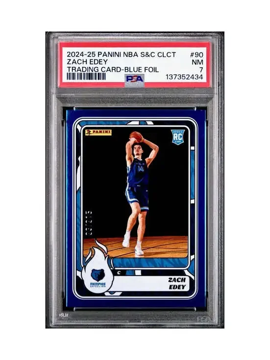 Zach Edey Rookie 2024-25 Panini NBA #90 Sticker 23/215 Blue Foil PSA 7 NM